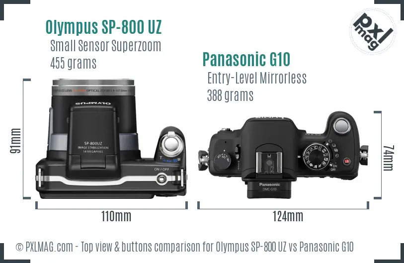 Olympus SP-800 UZ vs Panasonic G10 top view buttons comparison