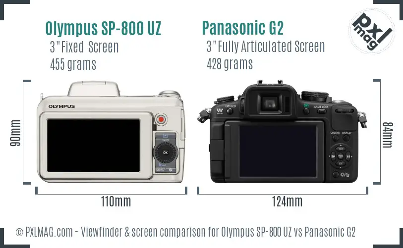 Olympus SP-800 UZ vs Panasonic G2 Screen and Viewfinder comparison