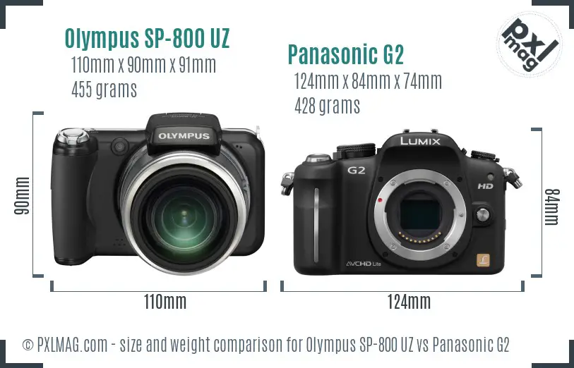 Olympus SP-800 UZ vs Panasonic G2 size comparison