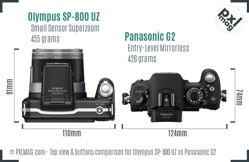 Olympus SP-800 UZ vs Panasonic G2 top view buttons comparison
