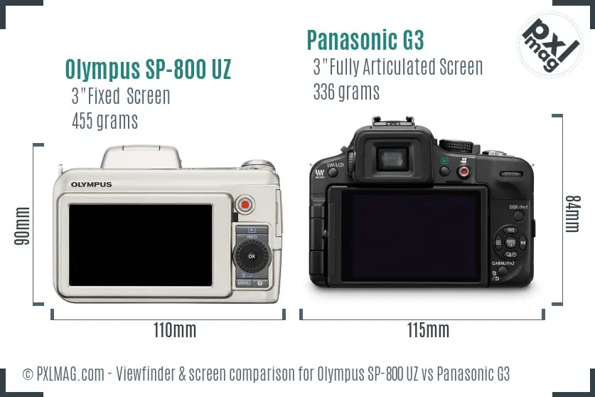 Olympus SP-800 UZ vs Panasonic G3 Screen and Viewfinder comparison