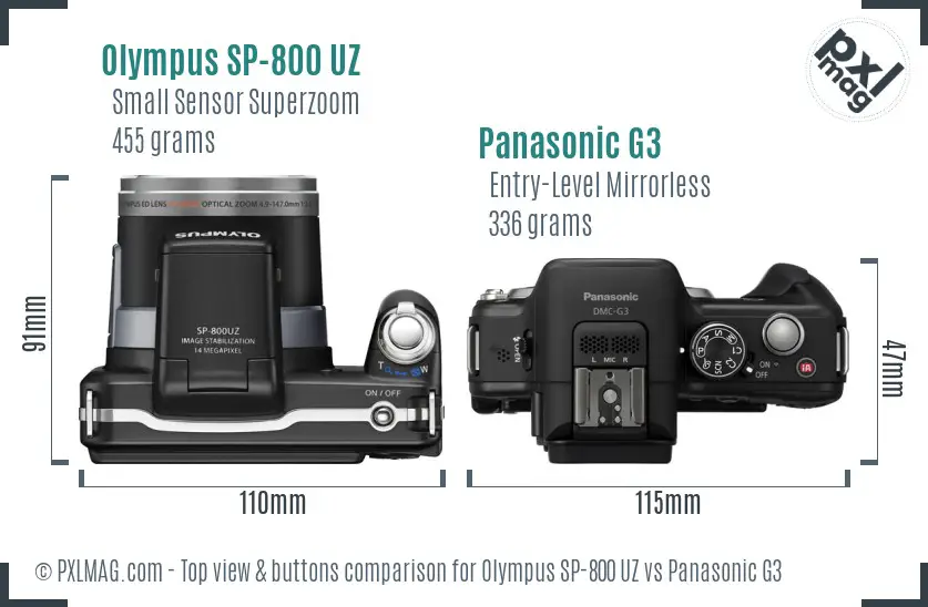 Olympus SP-800 UZ vs Panasonic G3 top view buttons comparison