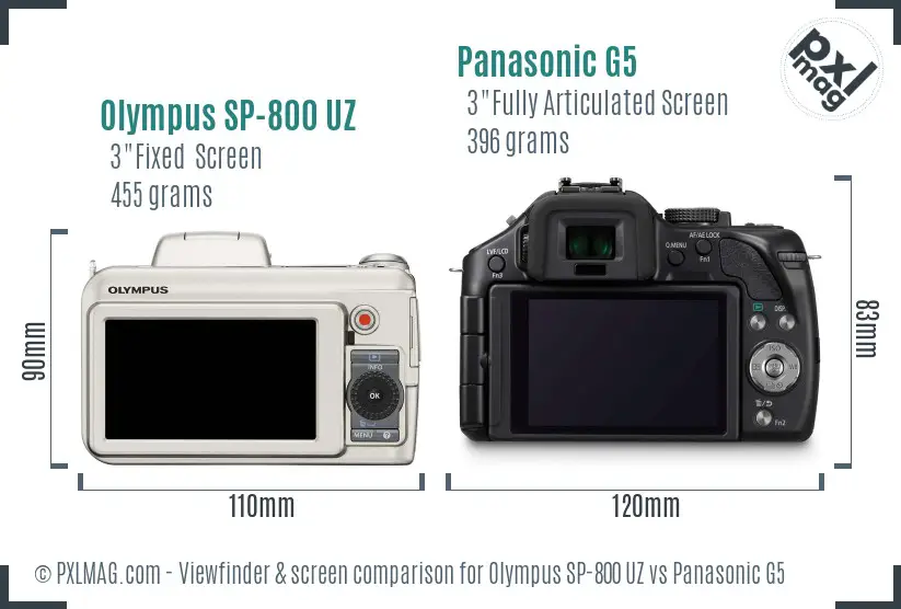 Olympus SP-800 UZ vs Panasonic G5 Screen and Viewfinder comparison