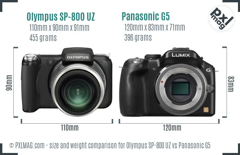 Olympus SP-800 UZ vs Panasonic G5 size comparison