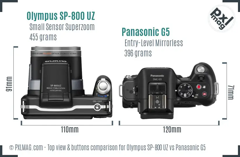 Olympus SP-800 UZ vs Panasonic G5 top view buttons comparison