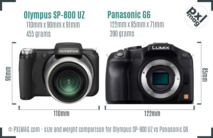 Olympus SP-800 UZ vs Panasonic G6 size comparison