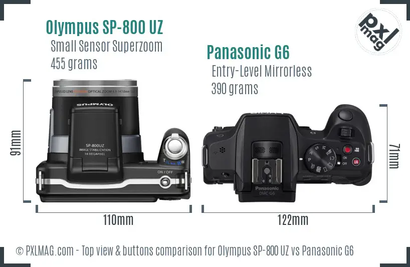 Olympus SP-800 UZ vs Panasonic G6 top view buttons comparison