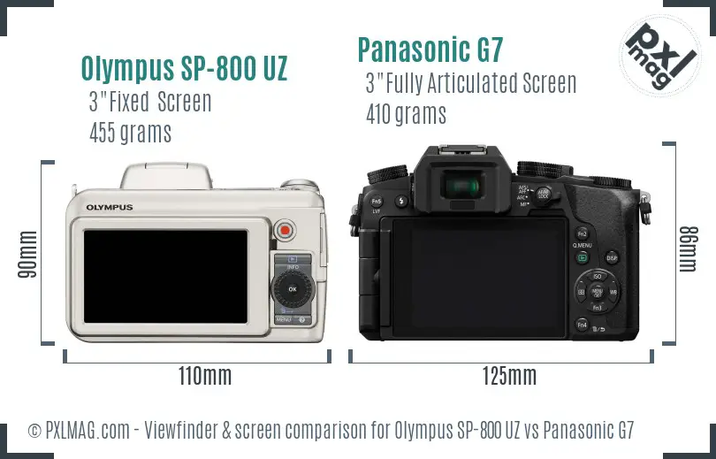 Olympus SP-800 UZ vs Panasonic G7 Screen and Viewfinder comparison