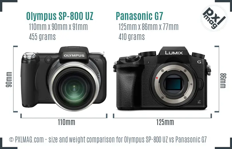 Olympus SP-800 UZ vs Panasonic G7 size comparison