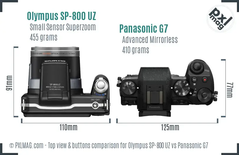 Olympus SP-800 UZ vs Panasonic G7 top view buttons comparison