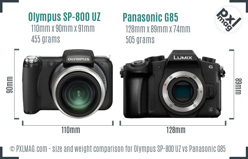 Olympus SP-800 UZ vs Panasonic G85 size comparison