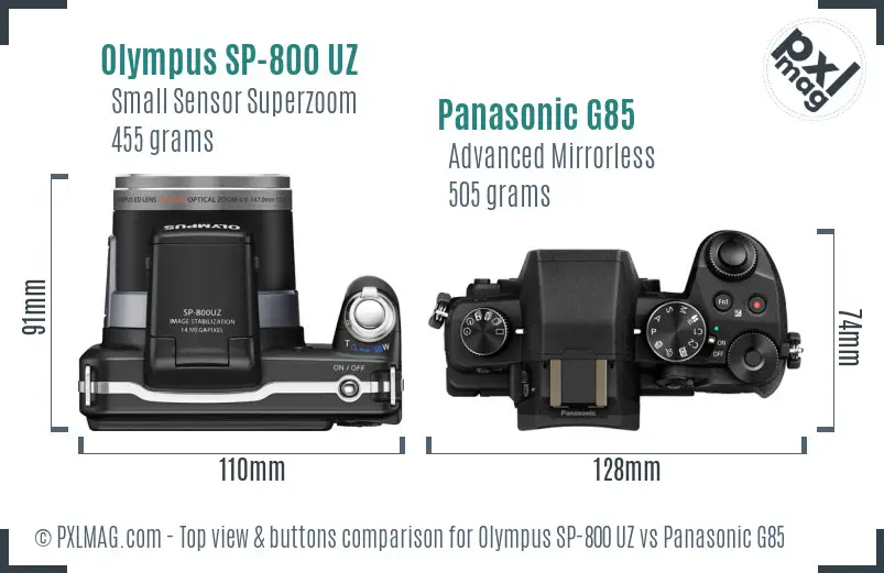 Olympus SP-800 UZ vs Panasonic G85 top view buttons comparison