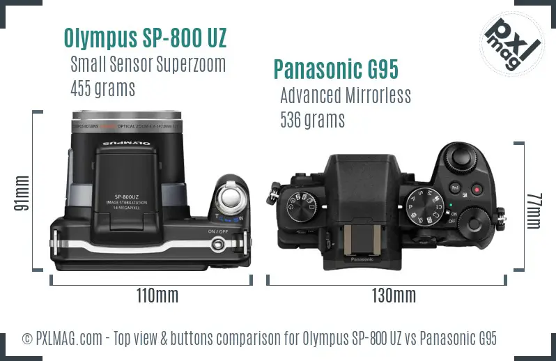 Olympus SP-800 UZ vs Panasonic G95 top view buttons comparison