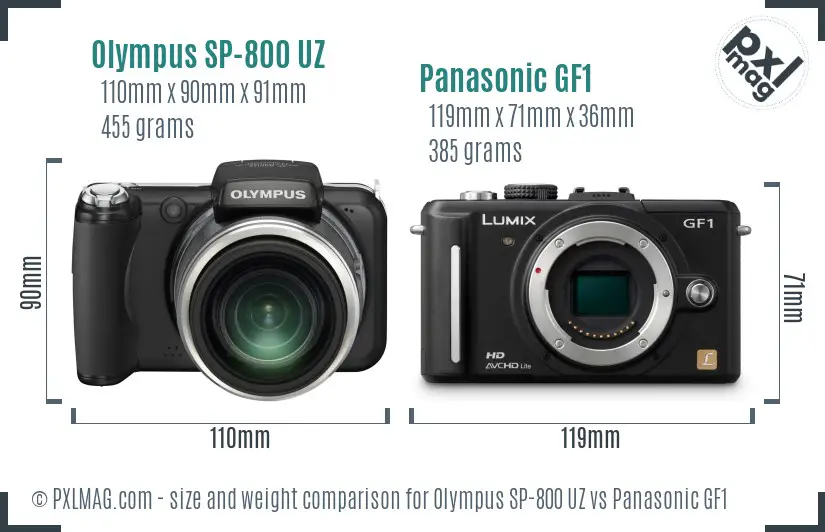Olympus SP-800 UZ vs Panasonic GF1 size comparison