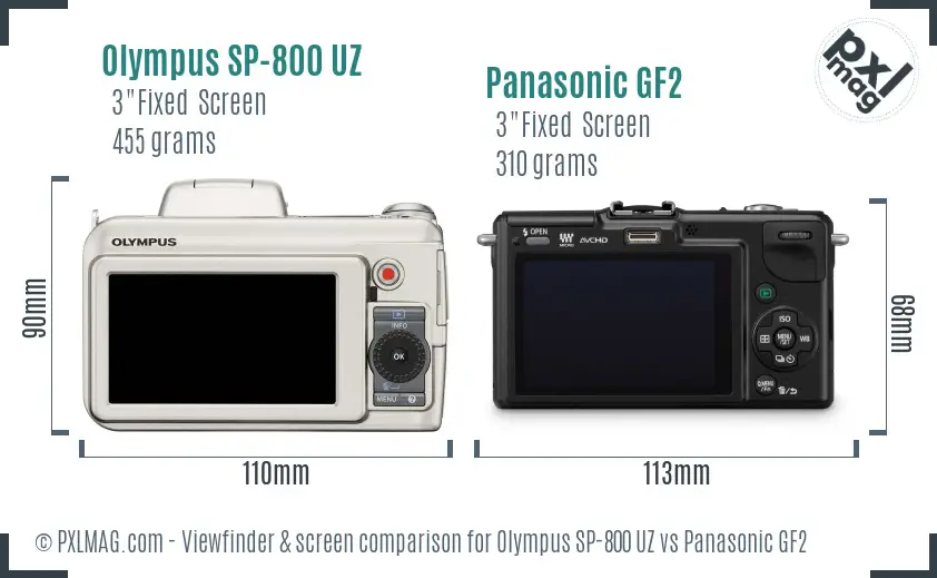 Olympus SP-800 UZ vs Panasonic GF2 Screen and Viewfinder comparison