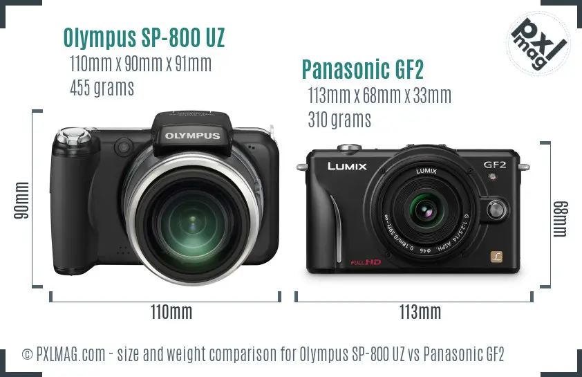 Olympus SP-800 UZ vs Panasonic GF2 size comparison