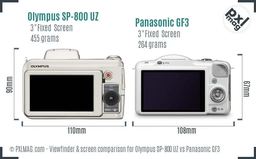 Olympus SP-800 UZ vs Panasonic GF3 Screen and Viewfinder comparison