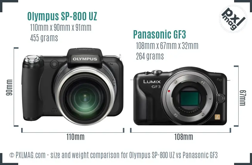 Olympus SP-800 UZ vs Panasonic GF3 size comparison