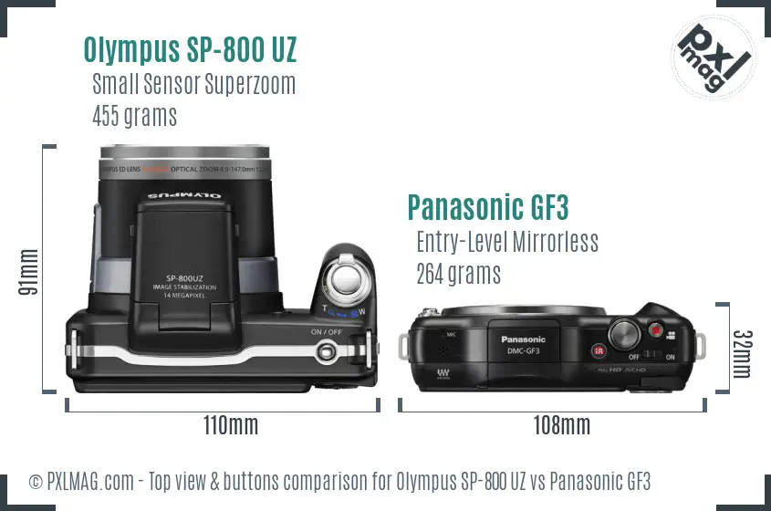 Olympus SP-800 UZ vs Panasonic GF3 top view buttons comparison