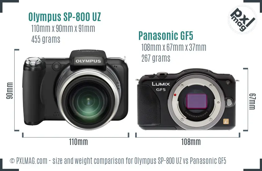 Olympus SP-800 UZ vs Panasonic GF5 size comparison