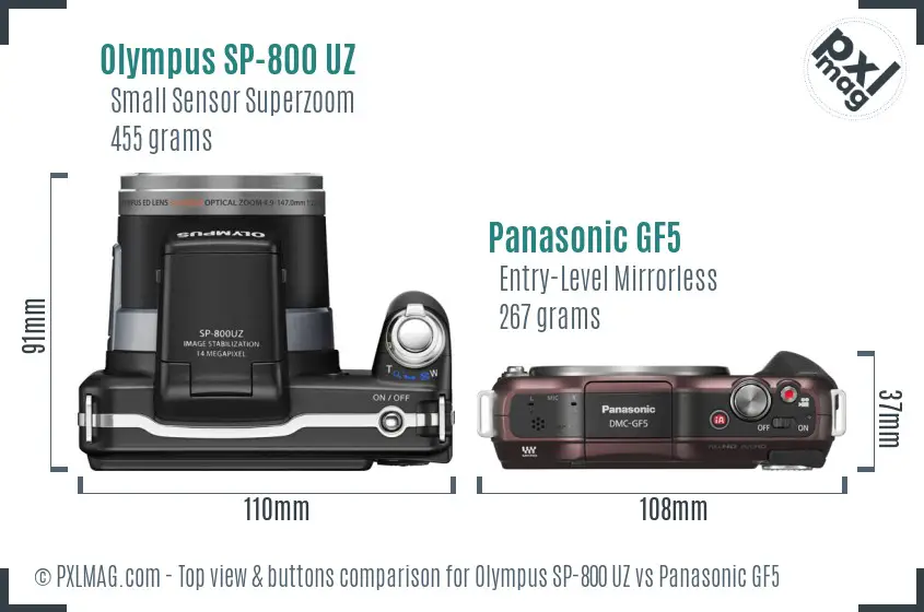 Olympus SP-800 UZ vs Panasonic GF5 top view buttons comparison