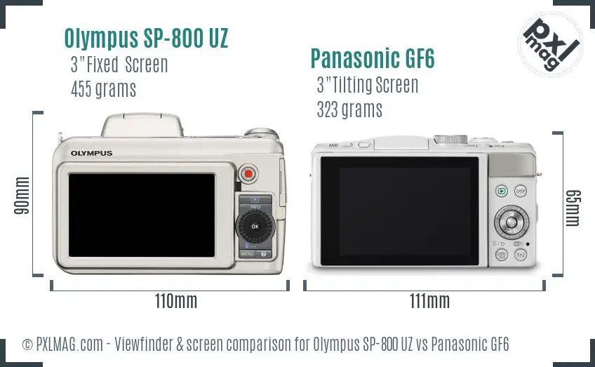 Olympus SP-800 UZ vs Panasonic GF6 Screen and Viewfinder comparison