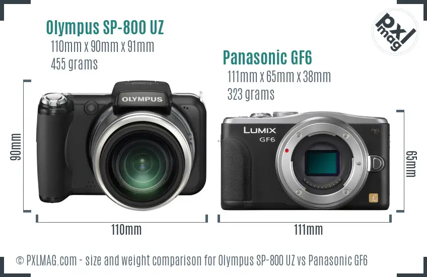 Olympus SP-800 UZ vs Panasonic GF6 size comparison