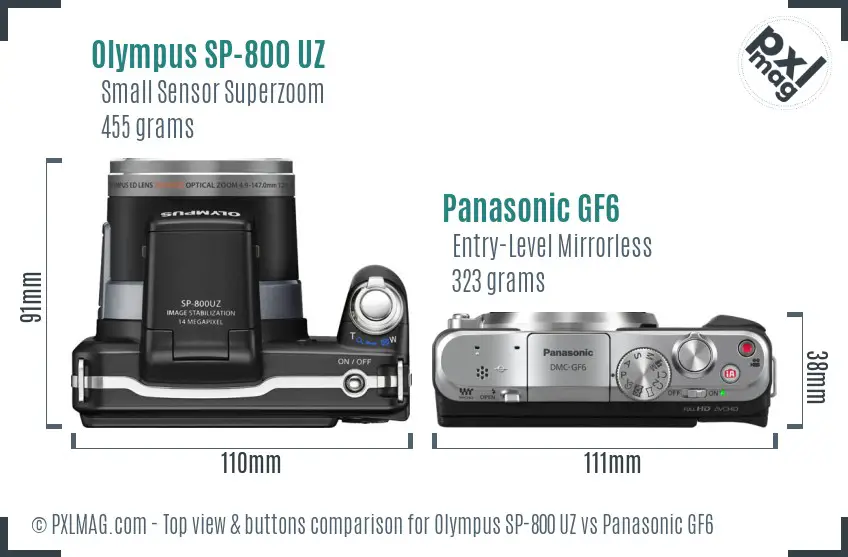 Olympus SP-800 UZ vs Panasonic GF6 top view buttons comparison