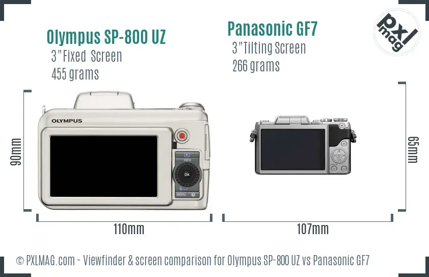 Olympus SP-800 UZ vs Panasonic GF7 Screen and Viewfinder comparison