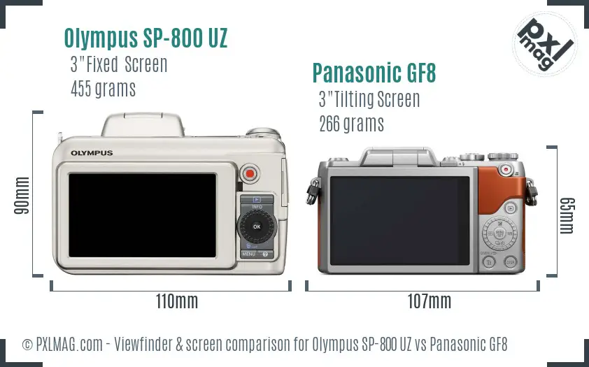 Olympus SP-800 UZ vs Panasonic GF8 Screen and Viewfinder comparison