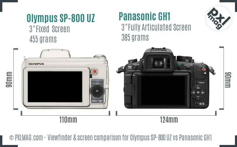 Olympus SP-800 UZ vs Panasonic GH1 Screen and Viewfinder comparison