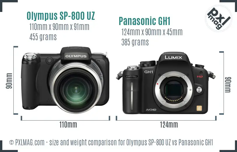 Olympus SP-800 UZ vs Panasonic GH1 size comparison