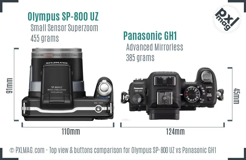 Olympus SP-800 UZ vs Panasonic GH1 top view buttons comparison