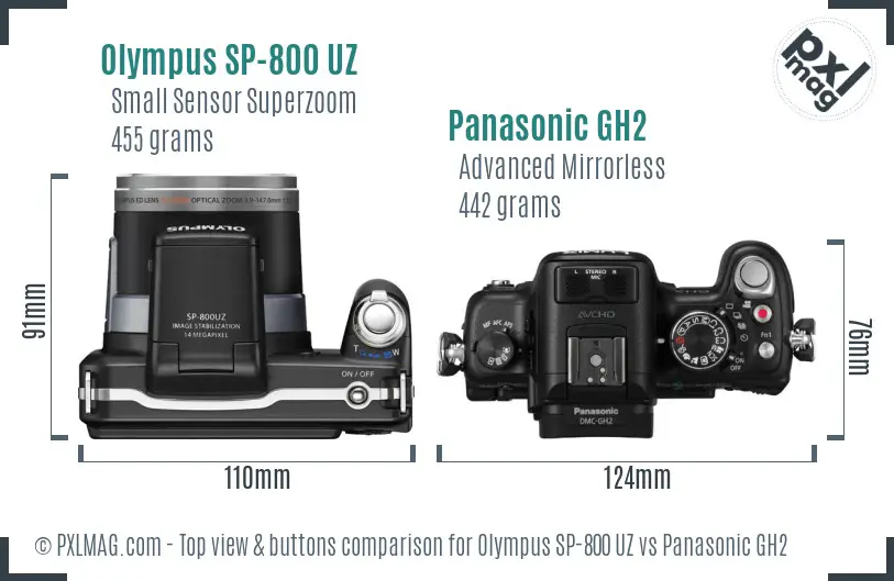 Olympus SP-800 UZ vs Panasonic GH2 top view buttons comparison