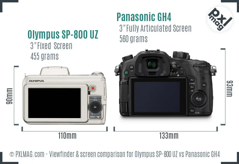 Olympus SP-800 UZ vs Panasonic GH4 Screen and Viewfinder comparison