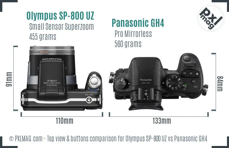 Olympus SP-800 UZ vs Panasonic GH4 top view buttons comparison