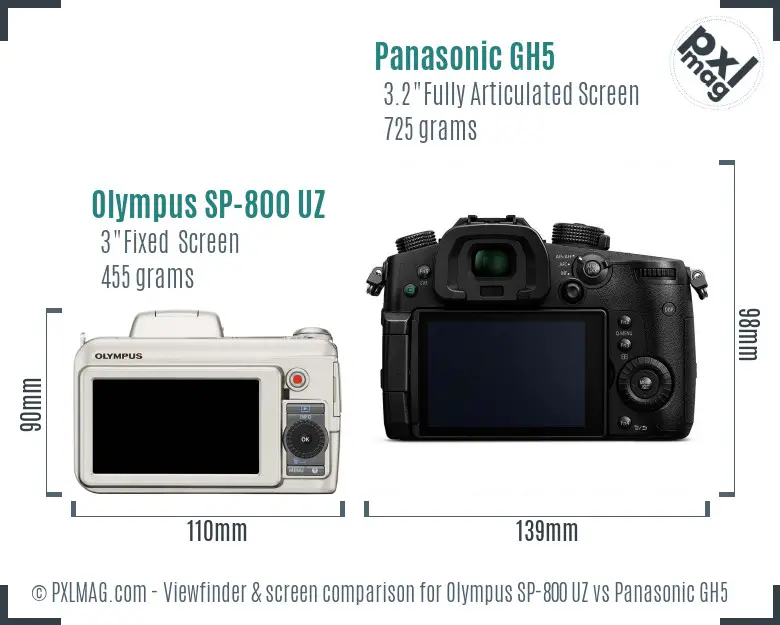 Olympus SP-800 UZ vs Panasonic GH5 Screen and Viewfinder comparison