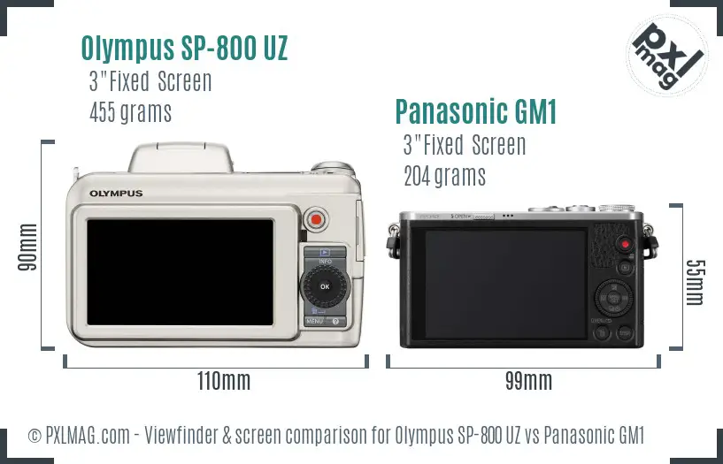 Olympus SP-800 UZ vs Panasonic GM1 Screen and Viewfinder comparison