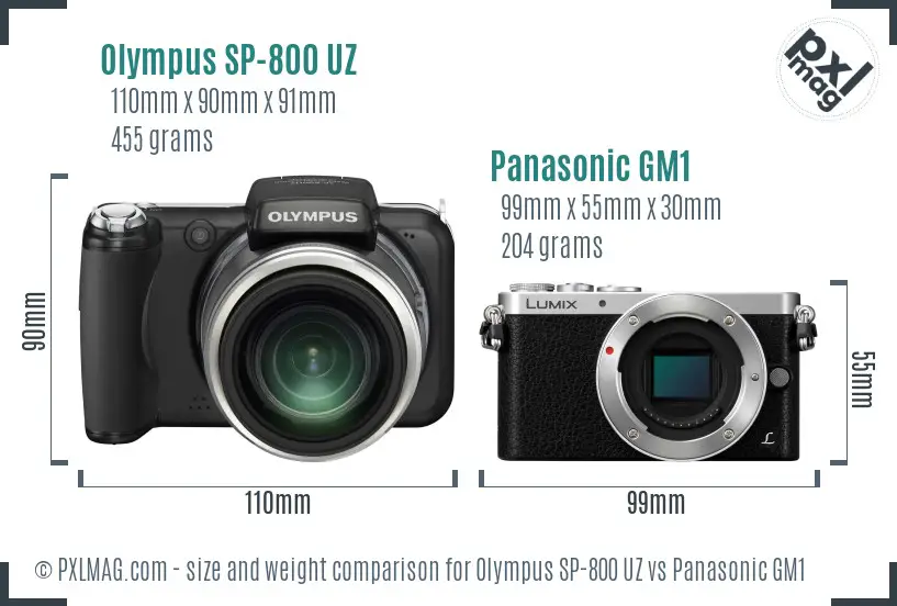 Olympus SP-800 UZ vs Panasonic GM1 size comparison