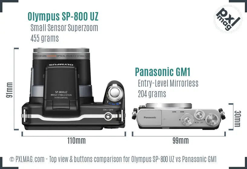 Olympus SP-800 UZ vs Panasonic GM1 top view buttons comparison
