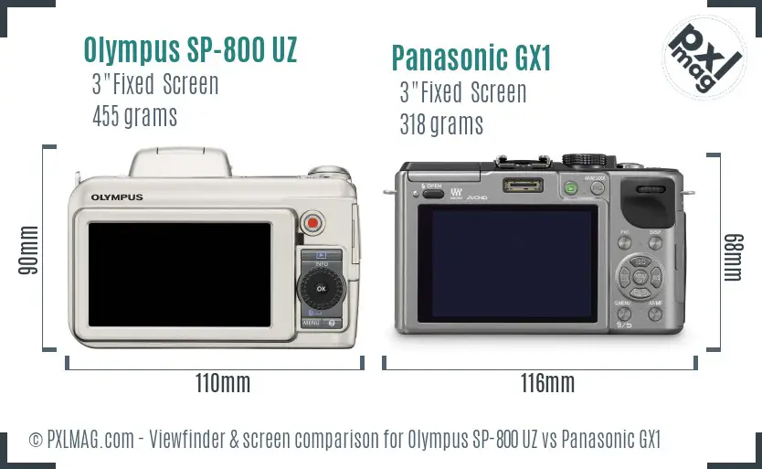 Olympus SP-800 UZ vs Panasonic GX1 Screen and Viewfinder comparison