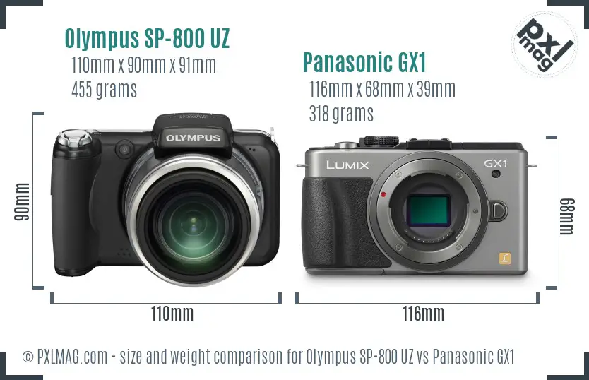 Olympus SP-800 UZ vs Panasonic GX1 size comparison