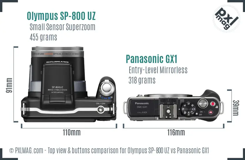 Olympus SP-800 UZ vs Panasonic GX1 top view buttons comparison