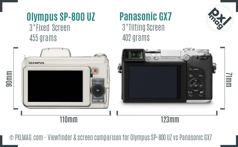 Olympus SP-800 UZ vs Panasonic GX7 Screen and Viewfinder comparison