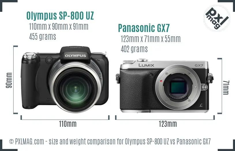Olympus SP-800 UZ vs Panasonic GX7 size comparison