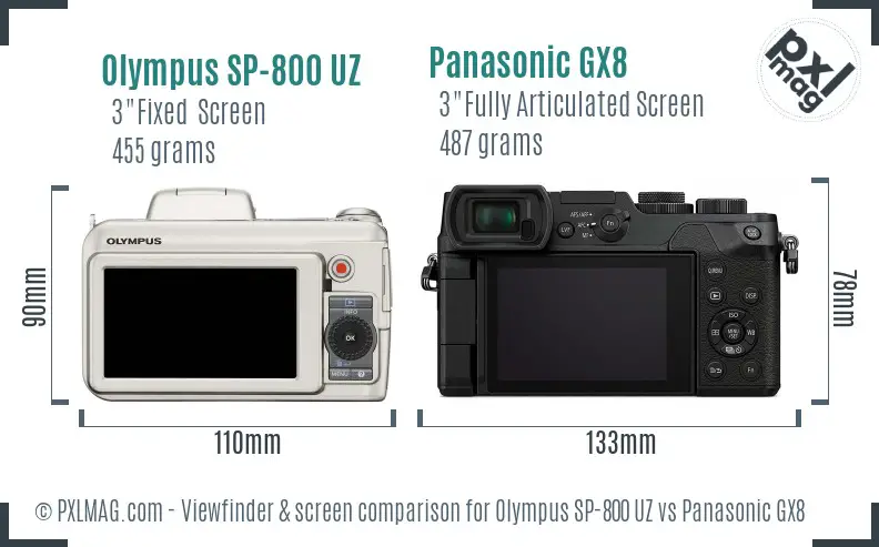 Olympus SP-800 UZ vs Panasonic GX8 Screen and Viewfinder comparison