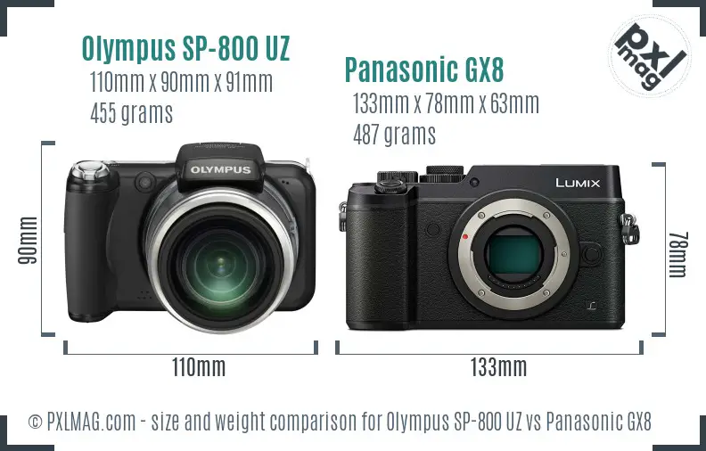 Olympus SP-800 UZ vs Panasonic GX8 size comparison
