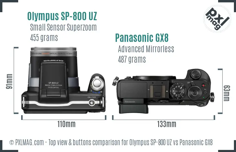 Olympus SP-800 UZ vs Panasonic GX8 top view buttons comparison