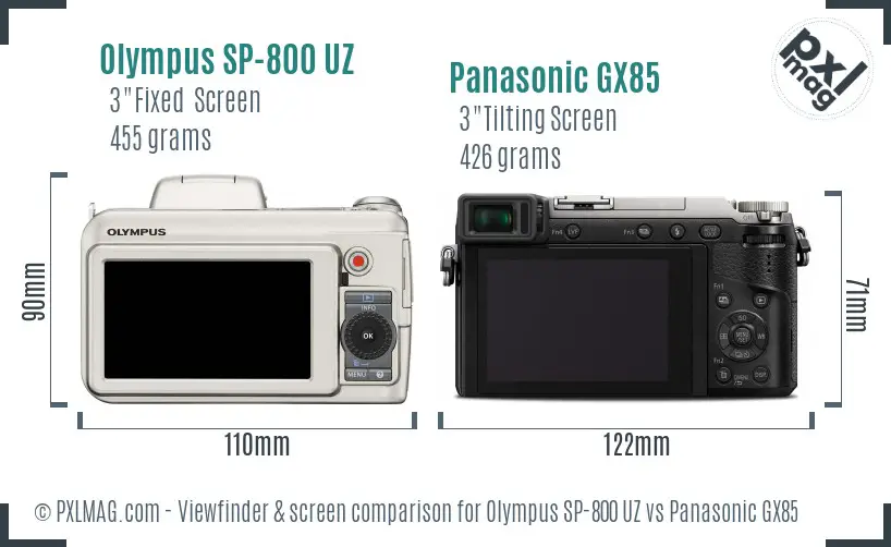 Olympus SP-800 UZ vs Panasonic GX85 Screen and Viewfinder comparison