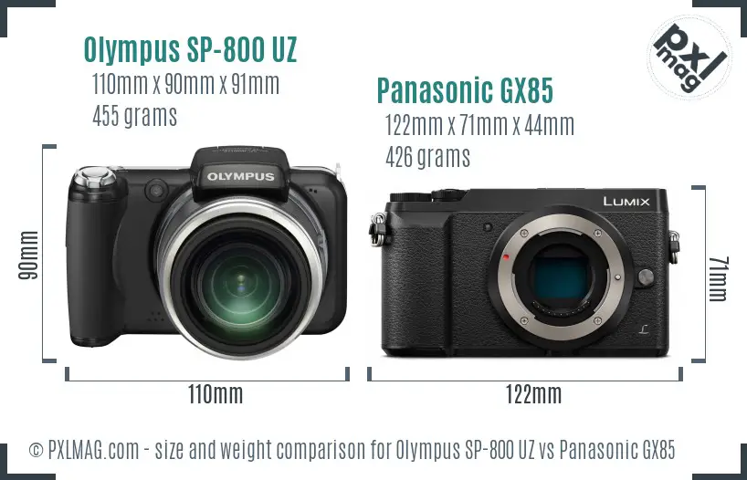 Olympus SP-800 UZ vs Panasonic GX85 size comparison